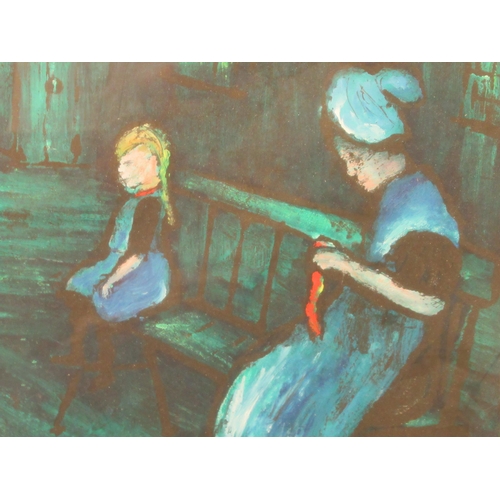 234 - 20thC British School - a woman and child on a bench  mixed media  10