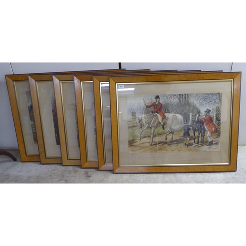 256 - After John Leech - a series of six Victorian hunting scenes  coloured prints  bearing text & pen... 