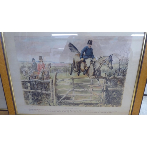 256 - After John Leech - a series of six Victorian hunting scenes  coloured prints  bearing text & pen... 