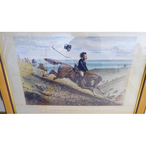 256 - After John Leech - a series of six Victorian hunting scenes  coloured prints  bearing text & pen... 