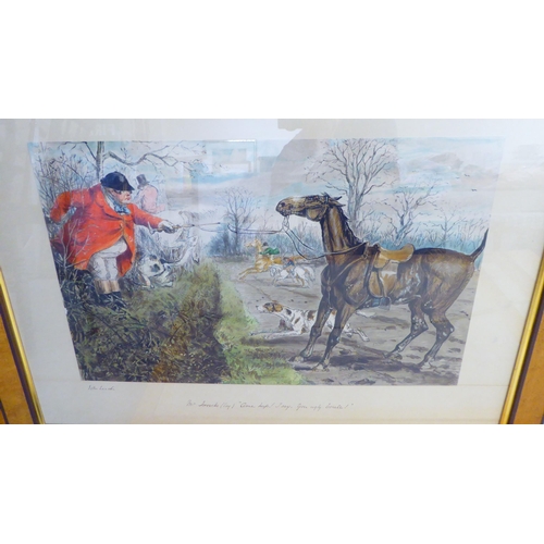 256 - After John Leech - a series of six Victorian hunting scenes  coloured prints  bearing text & pen... 