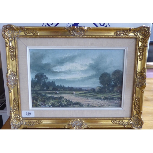 259 - Hallard - a period landscape with a chapel beyond  oil on board  bears a signature & d... 