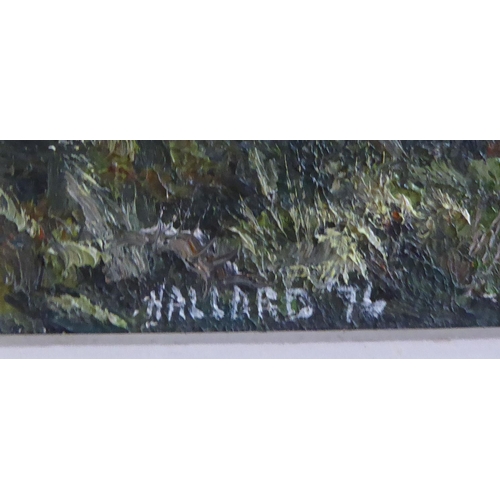 259 - Hallard - a period landscape with a chapel beyond  oil on board  bears a signature & d... 