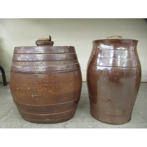 261 - Two late 19thC salt glazed stoneware spirit barrels, one inscribed Gin, the other Brandy  12