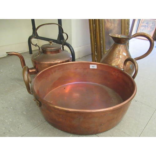 267 - Metalware: to include a late Victorian copper preserve pan with opposing high loop handles  17