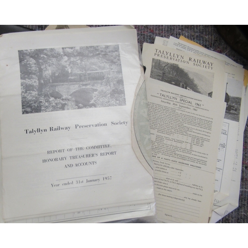 286 - Printed ephemera: to include postcards and various document, relating to the Talyllyn railway 