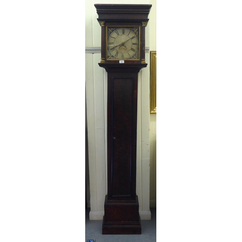 290 - A late 19thC painted pine longcase clock; the 30 hour movement faced by a painted Roman dial  77