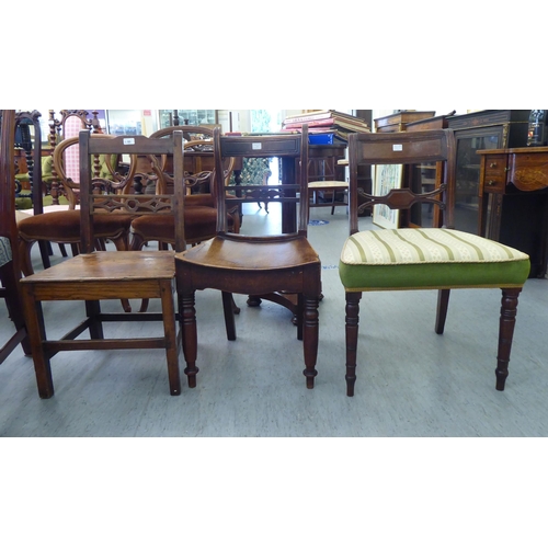 85 - Three dissimilar 19thC mahogany framed side chairs, two with horizontal splats and hollow seat, the ... 