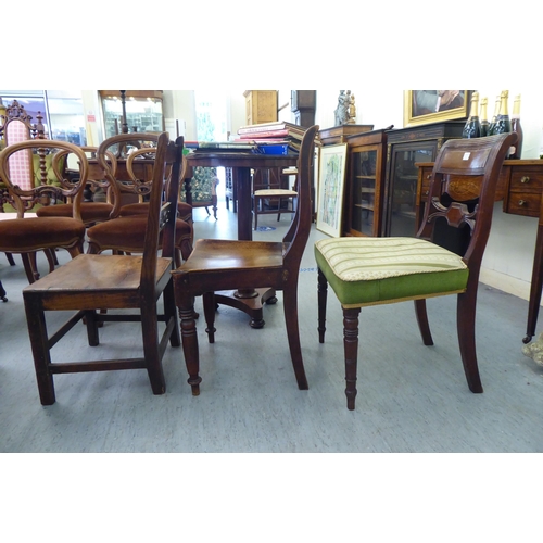 85 - Three dissimilar 19thC mahogany framed side chairs, two with horizontal splats and hollow seat, the ... 