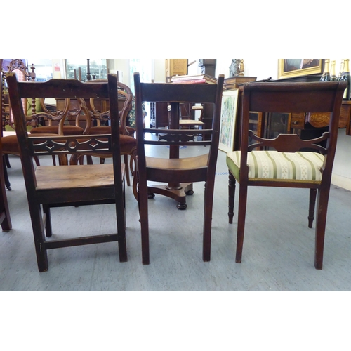 85 - Three dissimilar 19thC mahogany framed side chairs, two with horizontal splats and hollow seat, the ... 