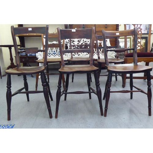 90 - Three similar 19thC beech, elm and fruitwood framed Thames Valley region side chairs with horizontal... 