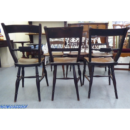 90 - Three similar 19thC beech, elm and fruitwood framed Thames Valley region side chairs with horizontal... 