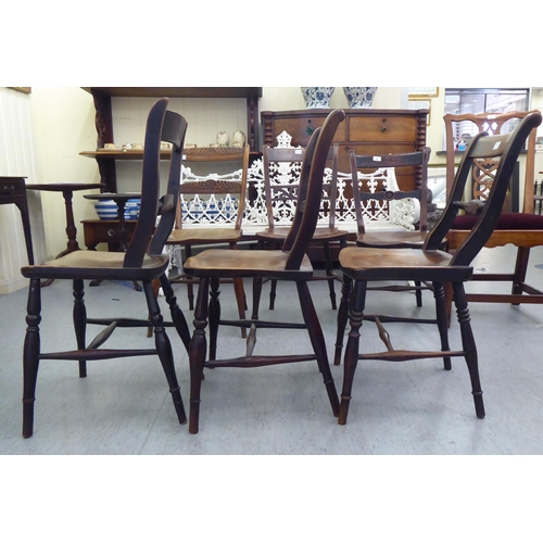 90 - Three similar 19thC beech, elm and fruitwood framed Thames Valley region side chairs with horizontal... 