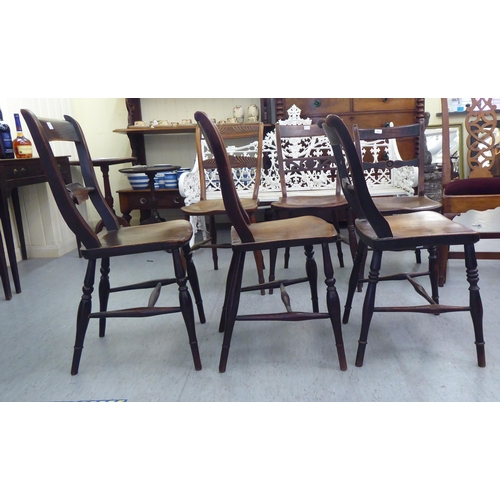 90 - Three similar 19thC beech, elm and fruitwood framed Thames Valley region side chairs with horizontal... 