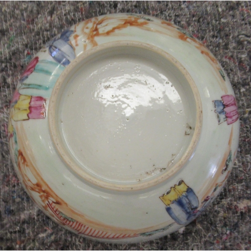 96 - A late 18thC Chinese porcelain bowl, decorated with figures in a landscape setting  7.75