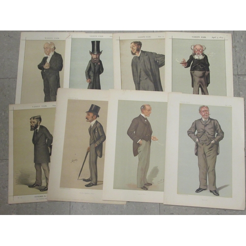 44 - A collection of mounted Spy and Vanity Fair, caricature studies of Victorian personalities  coloured... 