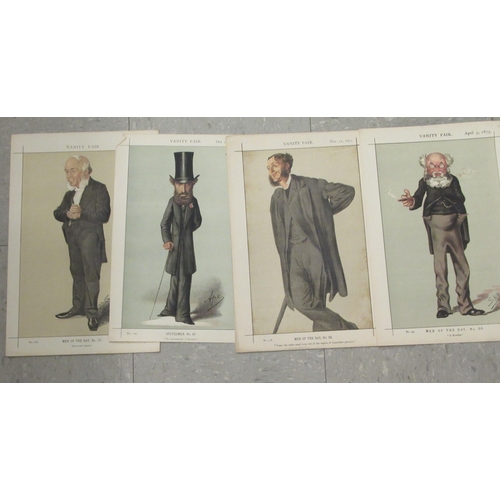 44 - A collection of mounted Spy and Vanity Fair, caricature studies of Victorian personalities  coloured... 