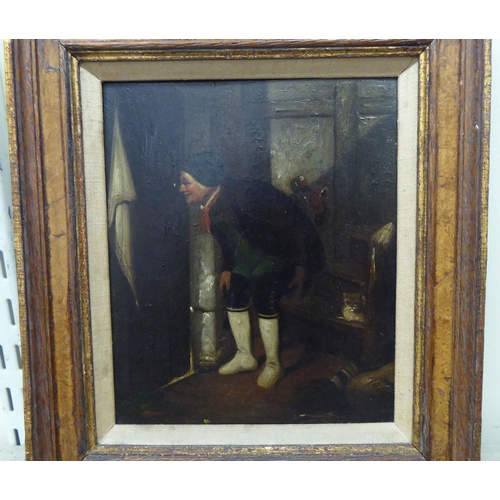 110 - Pictures: to include a late 19thC Continental study, an elderly man in a hallway  oil on panel&... 