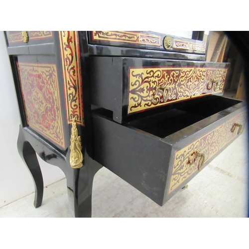 106 - A modern 19thC design, black lacquered and red boulleworked vitrine with decoratively cast gilt meta... 