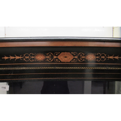 116 - A late 19thC ebonised and marquetry pier cabinet with cast gilt metal mounts, glazed, panelled sides... 