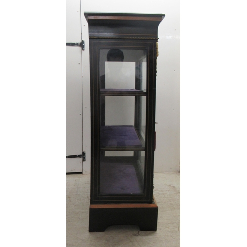 116 - A late 19thC ebonised and marquetry pier cabinet with cast gilt metal mounts, glazed, panelled sides... 