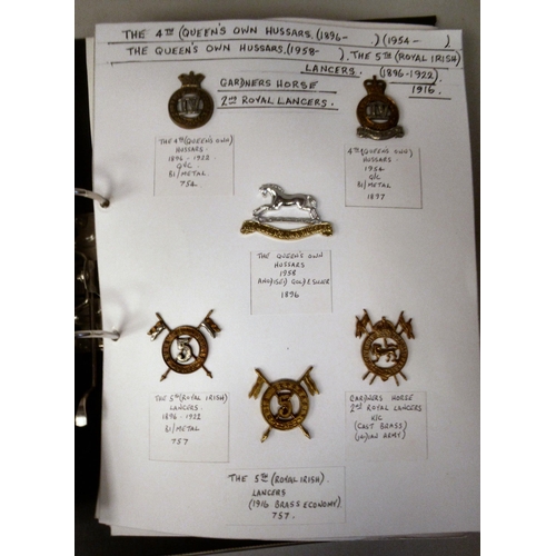 165 - An album collection of fully identified British military badges, some copies: to include 3rd King's ... 