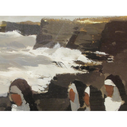 37 - Donald McIntyre - 'Nuns and Stormy Sea'  acrylic  bears initials DMC and a Thackeray Gallery label v... 