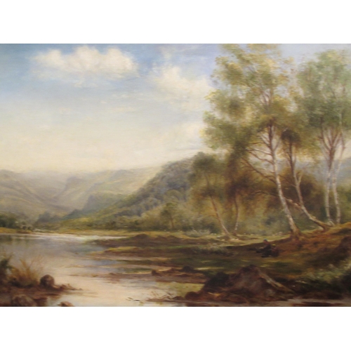 57 - Charles Leader - a highland loch scene with two lone seated figures by the water  oil on canvas  bea... 