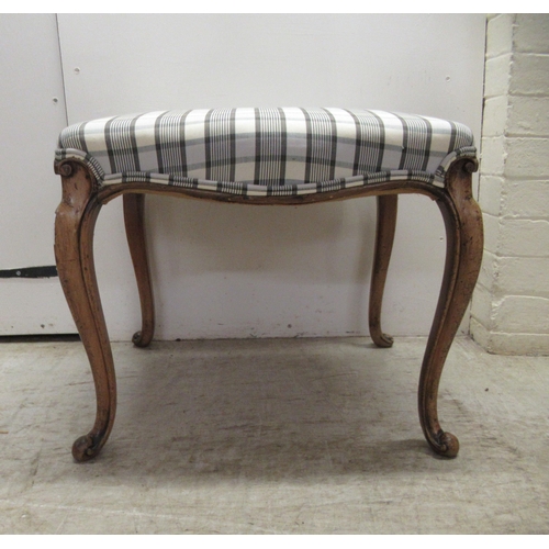 8 - A 19thC stool, the upholstered and overstuffed top raised on slender, moulded and carved, bleached w... 