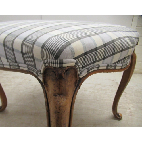 8 - A 19thC stool, the upholstered and overstuffed top raised on slender, moulded and carved, bleached w... 