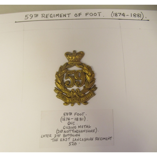 93 - An album collection of fully identified British military badges, some copies: to include 59th Foot N... 