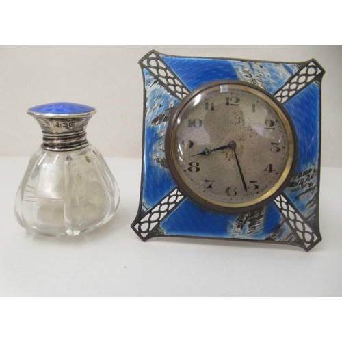 115 - Collectable items: to include a 1930s enamelled metal framed bedside timepiece; and a pair of gilt m... 