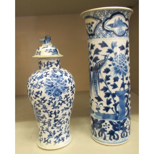 138 - Two items of late 19thC Chinese blue and white porcelain, viz. a vase and cover of baluster form  6.... 