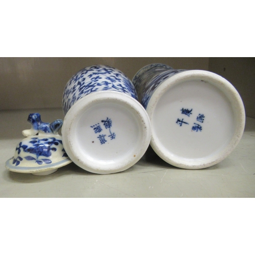 138 - Two items of late 19thC Chinese blue and white porcelain, viz. a vase and cover of baluster form  6.... 