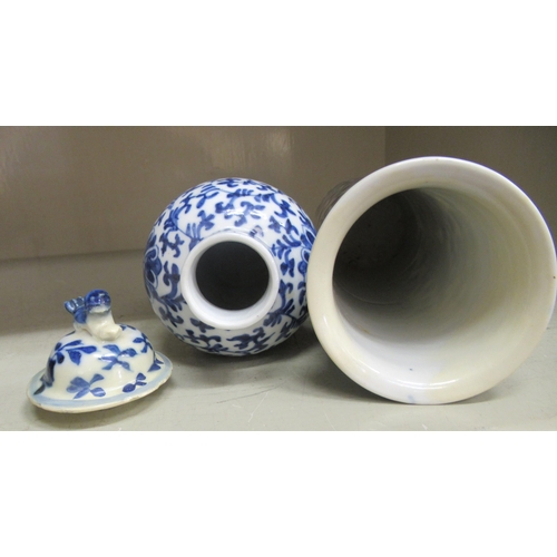 138 - Two items of late 19thC Chinese blue and white porcelain, viz. a vase and cover of baluster form  6.... 