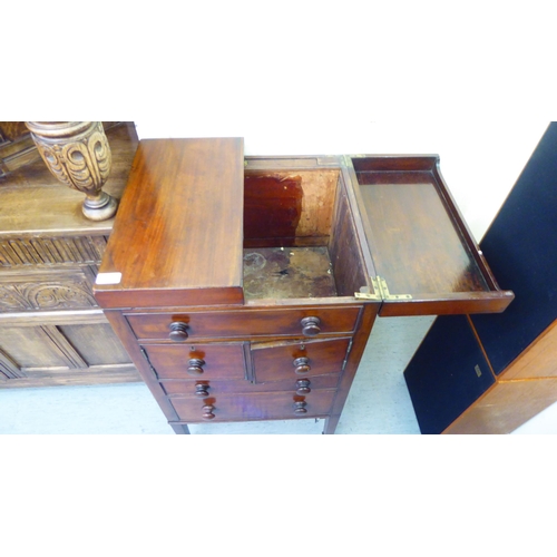 144 - A George III mahogany combination night table and commode of straight sided, square form with a facs... 