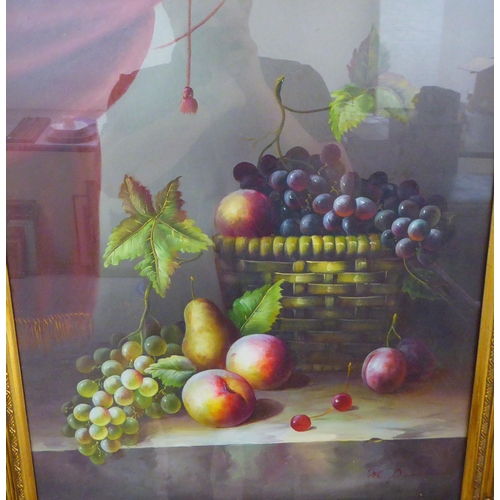 161 - M Aarron - a still life study of fruit  oil on canvas  bears a signature  23