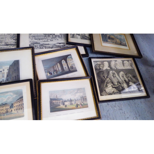 164 - Framed pictures: to include 19thC cartoons, engravings and architectural studies of important buildi... 