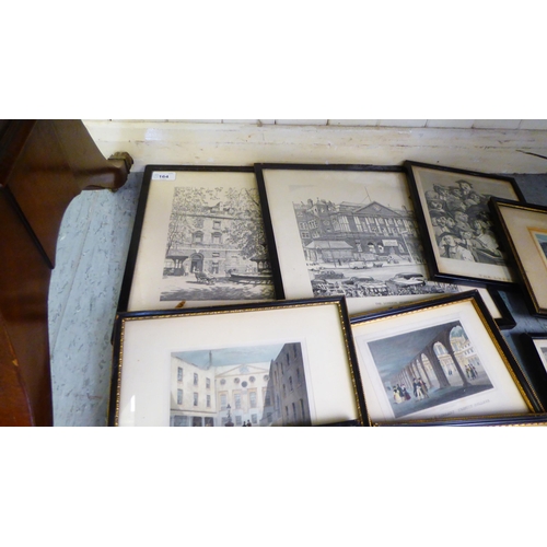 164 - Framed pictures: to include 19thC cartoons, engravings and architectural studies of important buildi... 