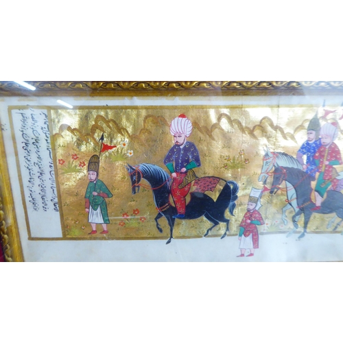 167 - Pictures: to include a Persian military procession  watercolour & gilt leaf  5