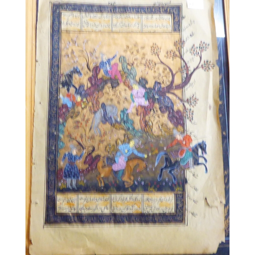 167 - Pictures: to include a Persian military procession  watercolour & gilt leaf  5