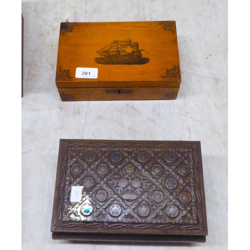 201 - Four various boxes: to include a vintage Nabisco tinplate example with a decoratively pressed hinged... 