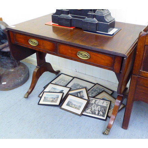 262 - A Regency mahogany sofa table with two frieze drawers, raised on opposing uprights and splayed legs&... 