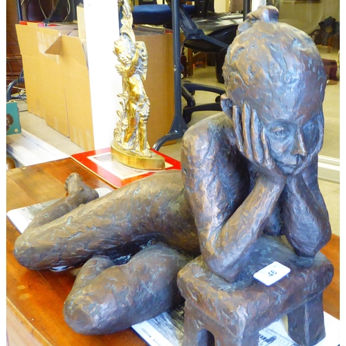 46 - A modern bronzed finished cast metal figure, a reclining nude  14