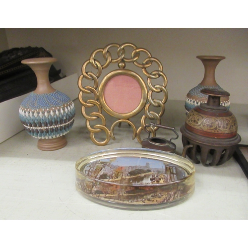 99 - A mixed lot: to include three glass paperweights; and an inlaid rosewood etui case 