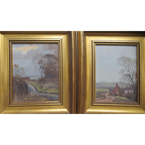 175 - Six framed pictures: to include Edward Stamp - three semi-rural Buckinghamshire landscapes  oil on b... 