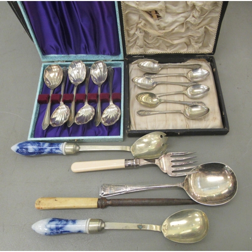 288 - Cutlery and flatware: to include silver plated spoons  boxed sets 