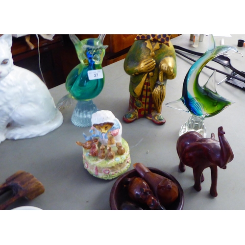 27 - Ornamental and other ceramics and glassware: to include a model owl and a fish  6