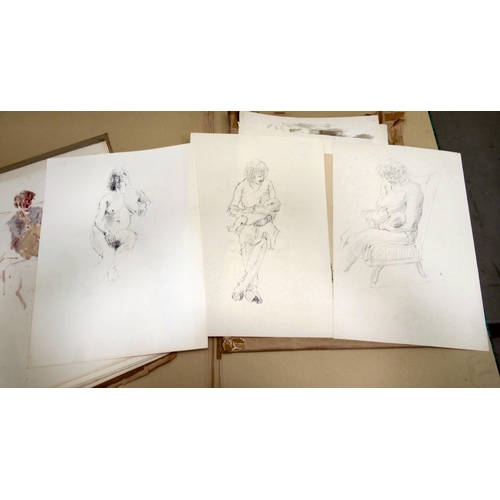 34 - An uncollated folio of art work, mainly nudes and portraits  mixed media and sizes