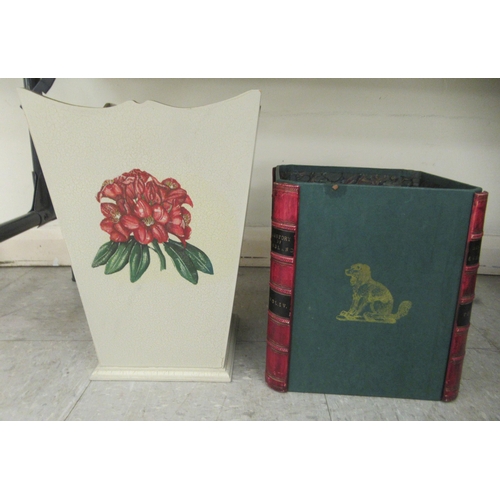 38 - Four various modern waste paper bins: to include two with covers, fashioned as leather bound books&n... 